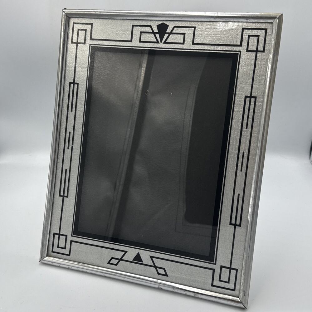 Art Deco VTG 1930s Picture Frame 9x11” (8x6” inner) Reverse Painted Glass Silver